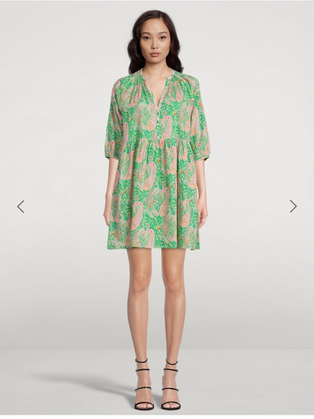 ba&sh Green Paisley Tiered Mini Dress with Pink Motifs